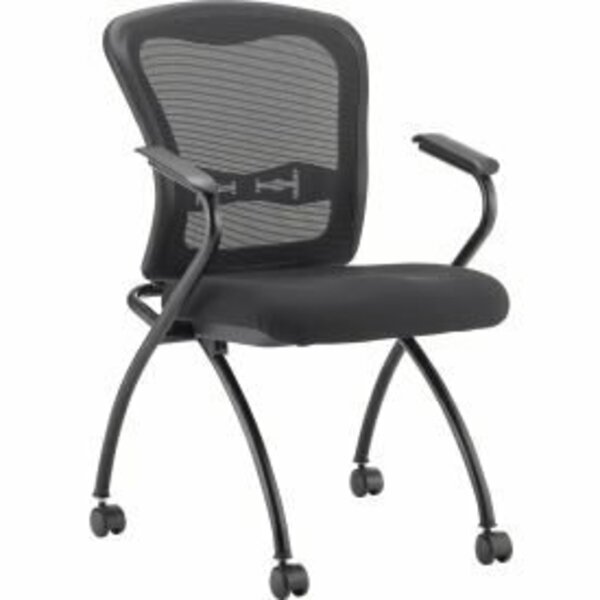 Global Equipment Interion Stacking Chair With Mid Back  Fixed Arms, Fabric, Black A844NPI
